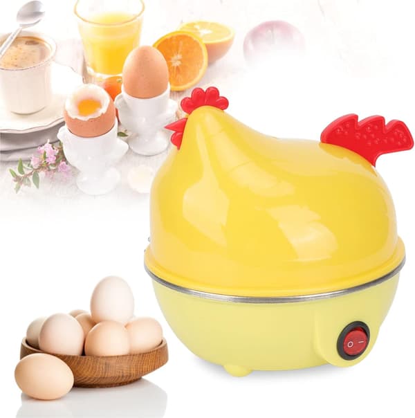 Hurtig eggkoker (15,6x15,6*16cm), 7 eggkapasitet Multifunksjonell elektrisk eggkoker Kyllingform