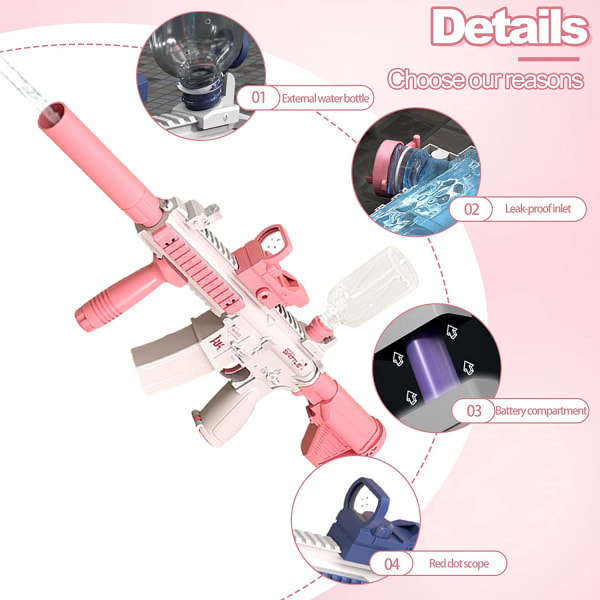 (Arbetardagskampanj!) Elektrisk vattenpistolleksak, bubbelutbrott utomhus vattenskjutspel - Pink