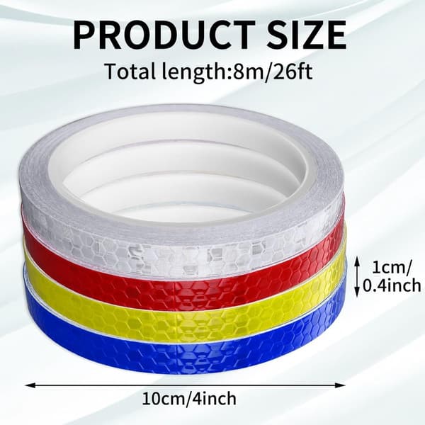 4 rullar - 1cm * 8m - Reflextejp - självhäftande säkerhetsmarkeringar - reflexremsor