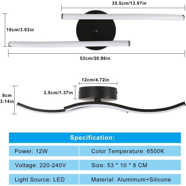 Moderne LED-taklampe, 14W 1400LM, svart, akryl innendørsbelysning, 6500K kaldhvit, for soverom, stue