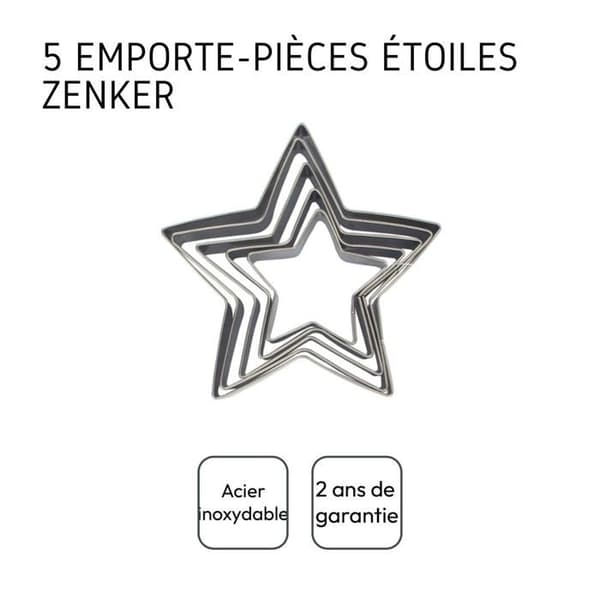 Udskærer - Zenker - Sæt med 5 stjerner - Rustfrit stål - 6 til 12 cm Rostfritt stål