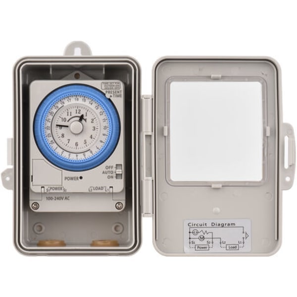 24 tunnin mekaaninen ajastin 15 minuutin ajastin Timer IP53 Suojausluokka akun kanssa TB388R AC100-240V Harmaa