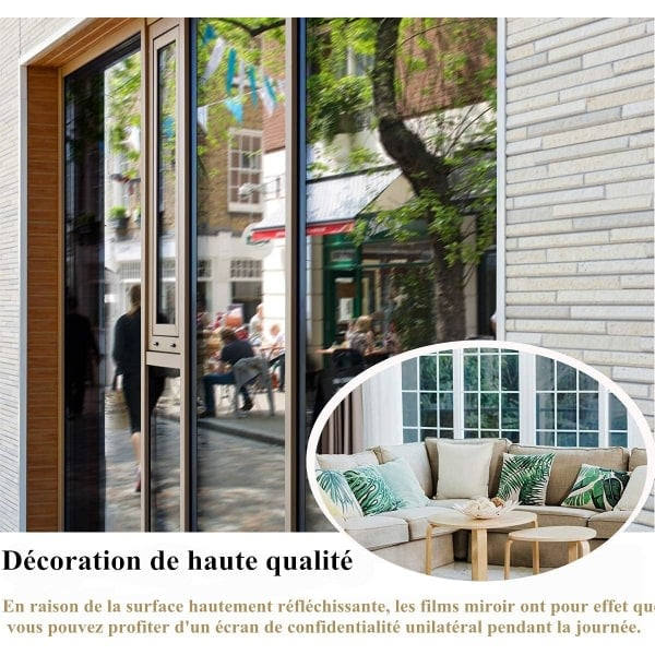 Selvklæbende spejlflim solfilm envejsvindue anti-varme anti-UV anti-lys anti-kiggeri privatlivsbeskyttelse hjemmekontor butik (sort, 40x400cm)