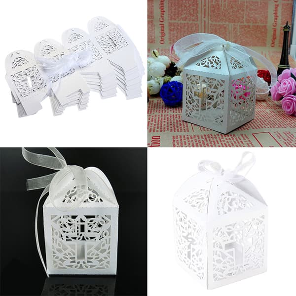 10/50/100 st Bröllopsfest Favör Kors Papper Godis Presentförpackningspapper W White