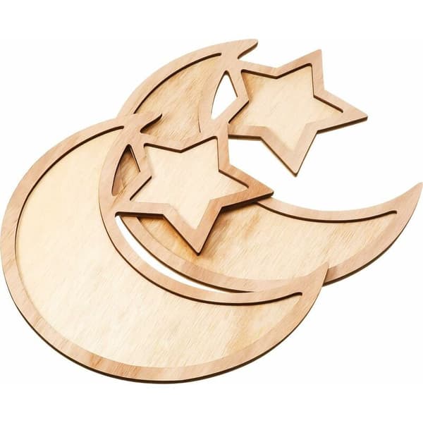 (Specialerbjudanden) 2 set Ramadan träbricka måne stjärna servis Eid Mubarak servering
