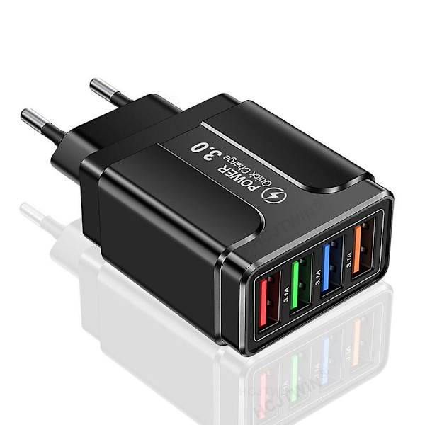(Spesialtilbud) 3.1a 4-Port USB Veggkontakt Strøm Vegglader Kompatibel med Iphone/android Hurtiglading Cube Brick Box Base Head