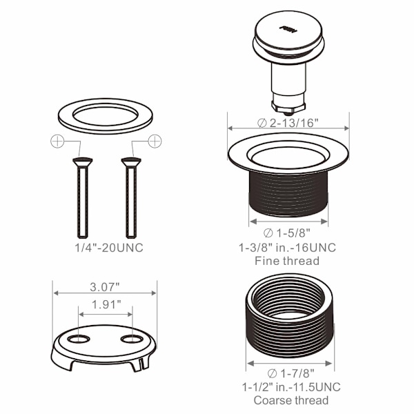 Tip Toe Badekar Aftapningskit Badekarpropper Badekar Aftapning ORB TEGNING ORB drawing