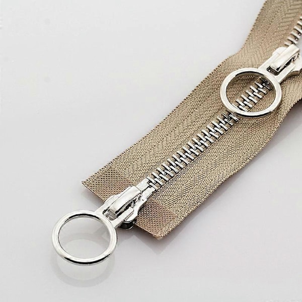 5# 70/90cm Metall Dragkedja Dubbel Slider Rund Ring Dragkedja För DIY Sömnad Kläder khaki khaki 90cm khaki
