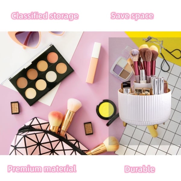 360° roterende makeup-arrangør - elegant kosmetisk opbevaring med 5 rum, hudplejeholder, stor kapacitet (hvid)