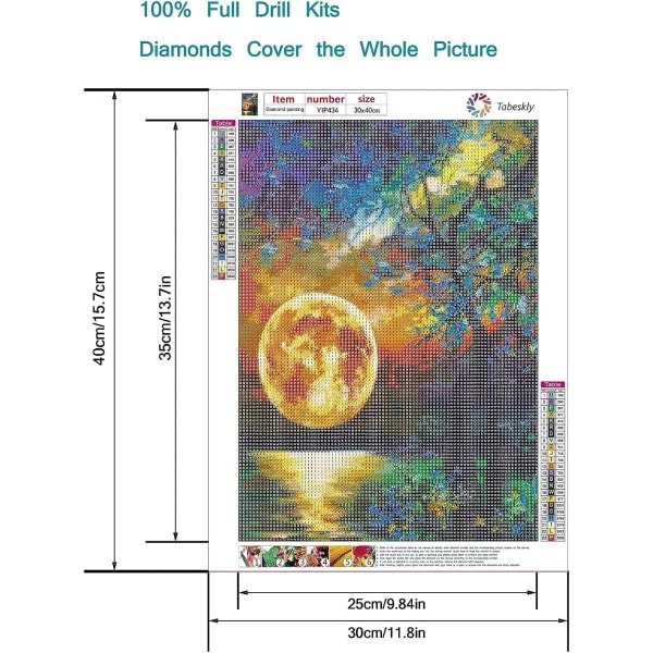 5D Diamantmålningssatser för Vuxna UK Moon Jewel Bead Gem Crystal Dimond Bildkonst Kit Vuxna Full Drill Barn Hantverk Present Lake Night
