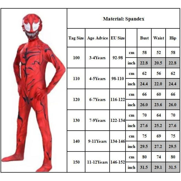 The Amazing Spider-Man Carnage Cosplay Kostym Barn Pojkar Kläder Carnage 11-12 År = EU146-152