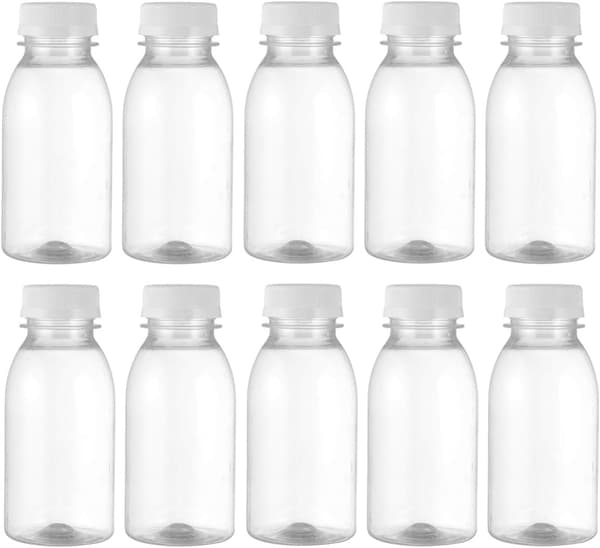 10 st 250ml Mjölkflaskor med Lock Transparenta Burkar Plast Juiceflaskor Behållare för Fester Hem Utomhusresor
