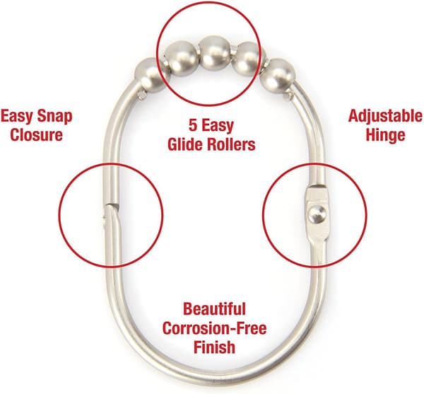 12 Pcs Wide Shower Curtain Rings/Hooks Set, Decorative Brushed