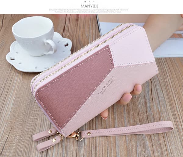 Damepung - Dobbel glidelås - Stor lommebok rosa