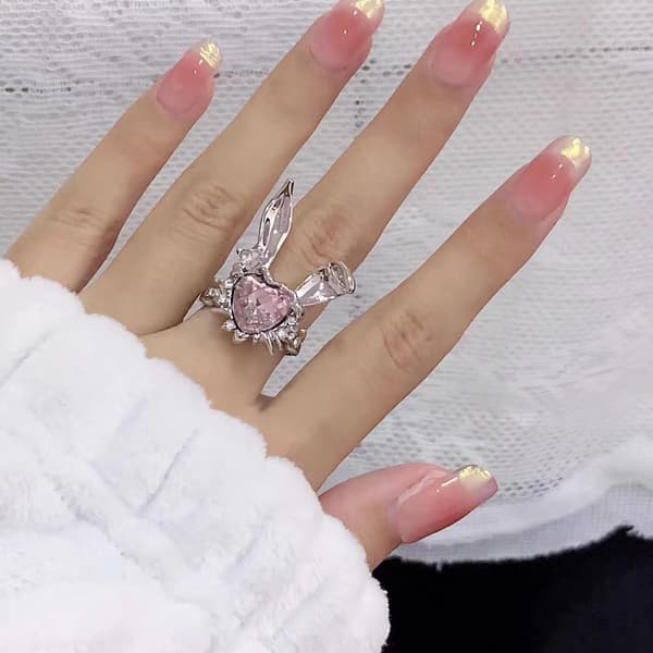 Kaninring Søt Rosa Rhinestone Dame Bursdagsgave