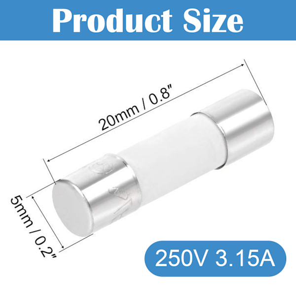 (Specialerbjudanden) 10 st Snabbsäkringar 3.15A 250V Snabba/Snabba Keramiska Säkringar 20 x 5mm (3.15 Ampere 250 Volt 0.2 x 0.78 Tum)