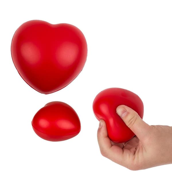 3-pak - Stressbold / Klemmekugle - Hjerte - 6 cm