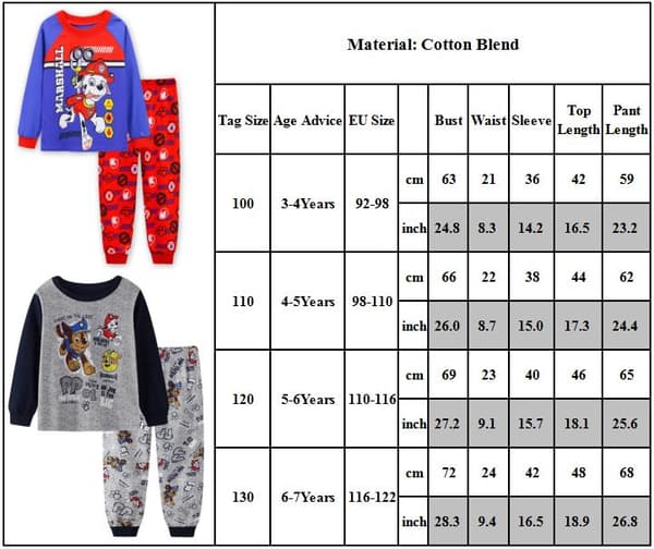 PAW Patrol Pyjamasetti Barn Långärmade Byxor Set Sovkläder Grå grey 100cm