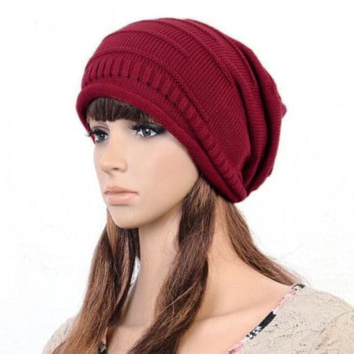 Damer Strikket Slouchy Hat Beanie Vinter Ski Hat - spot salg Red
