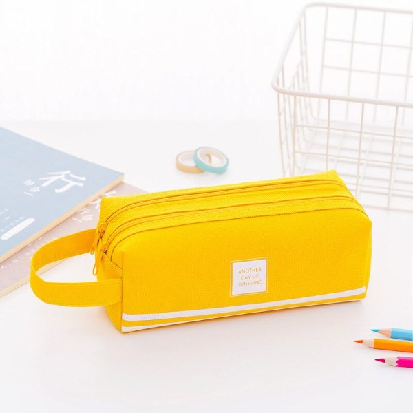 Set, student med stor kapacitet, brevpapper, plånbok, kontor med dubbel dragkedja-gul