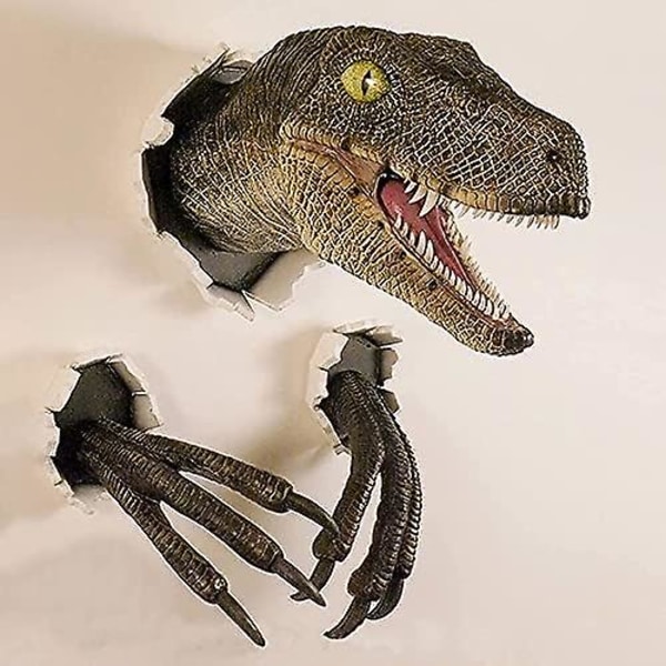 Velociraptor Staty Vägg, Väggmonterad Dinosauriehuvudskulptur, Dinosaurie Byst Hängande Rekvisita Replika