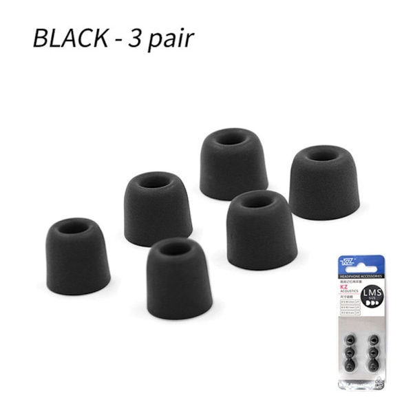 3 paria korvatulppia Memory Foam Eartips MUSTA