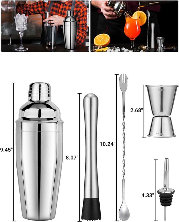 Cocktailshaker i rustfrit stål - 6-delt sæt - Cocktail sæt - Cocktailshaker (750 ml)