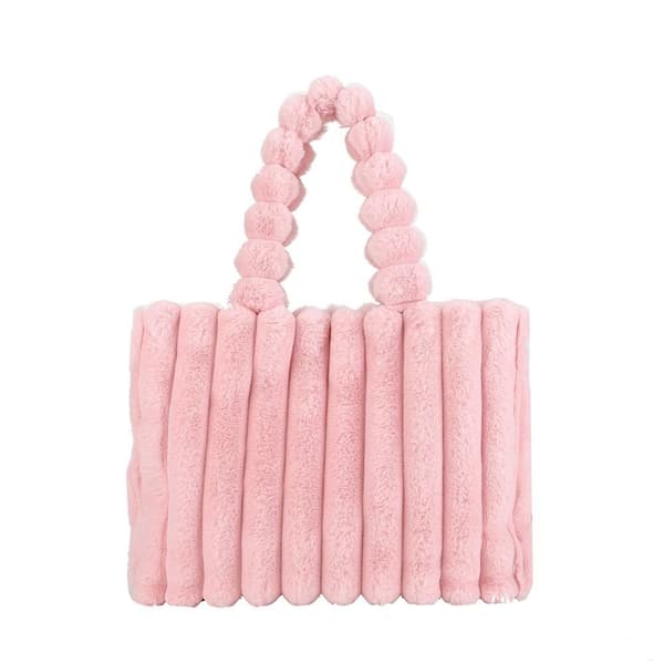 Bløde Plys Håndtasker Kunstig Pels Ensfarvet Shopper Tasker ROSA Pink
