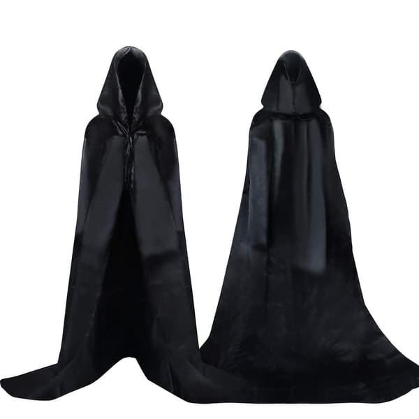 Halloweenkappe - Sort hætte - Middelalderstil - Satin - Halloween julekostume 170cm
