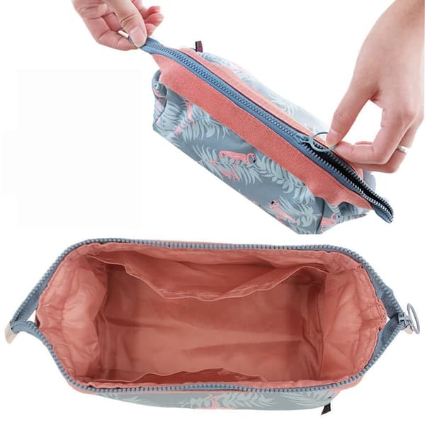 (Pink) Small Foldable Compact Wash Bag Makeup Bag Japanese Floral Cosmetic Pouch