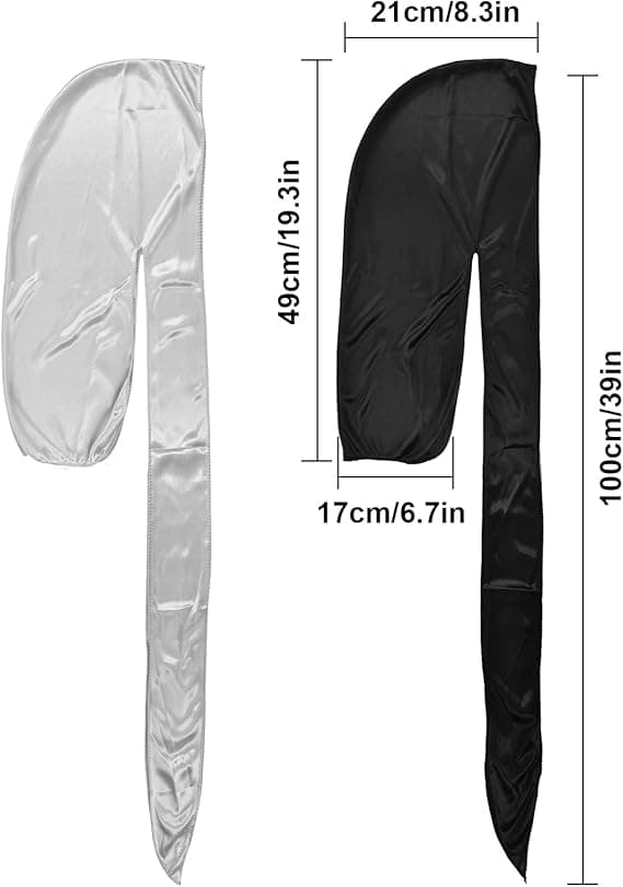 2 stk. sort sølv silkeagtig Durag unisex hue hat Durag til mænd kvinder