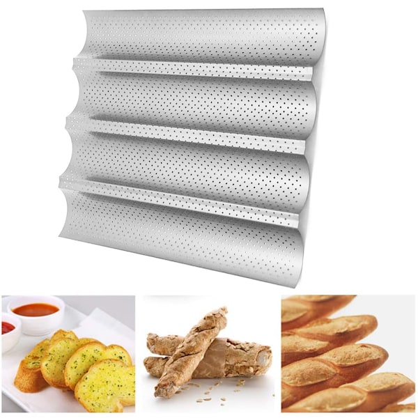 (Særtilbud) Non-stick perforeret baguetteform til franskbrødsbagning, vaffelbrød, bageform, toast, madlavning, bager, formningspande, vafler