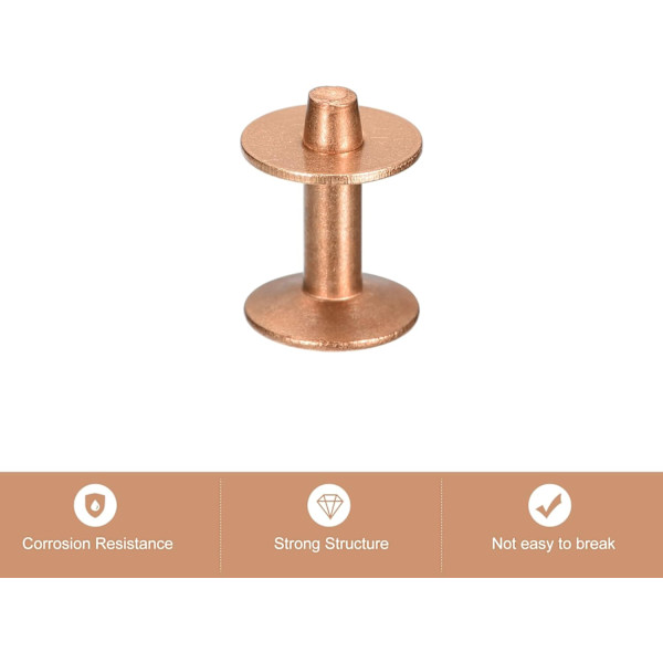 10 set kopparnitar och brickor, 10x3,3x14mm solida lädernitar i koppar för läder DIY hantverkstillbehör, kopparton