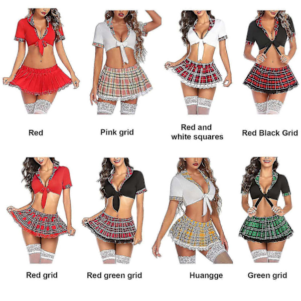 100% Ny, S-XXL Skolflicka Underkläder för Kvinnor Rollspel Underklädesset med Rutig Minikjol Plisserad Kjol Sexiga Studentdräkter - Xin Röd S Red
