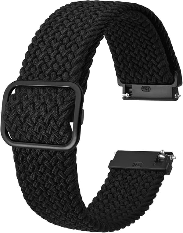 Justerbart vævet nylonarmbånd, Unisex, 22mm, Sort