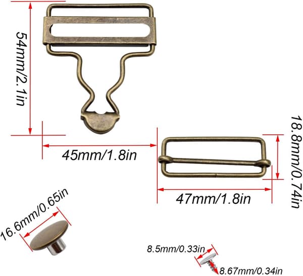(Sølv, Bronse) 4 stk. Overallspenner, Metall bukseselespenner, Metallspenner med rektangulær form