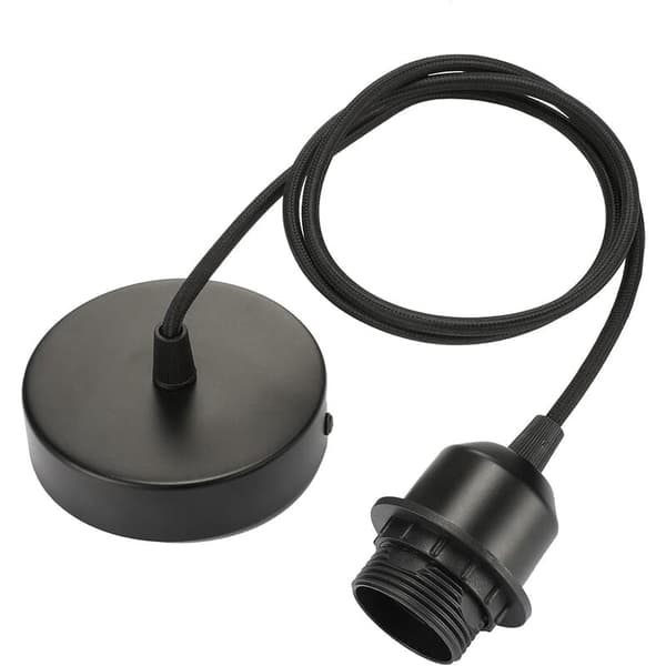 Adjustable E27 Pendant Lamp with 100cm Textile Cable, Black - Compatible with Lampshades, Ideal for Kitchen Lighting