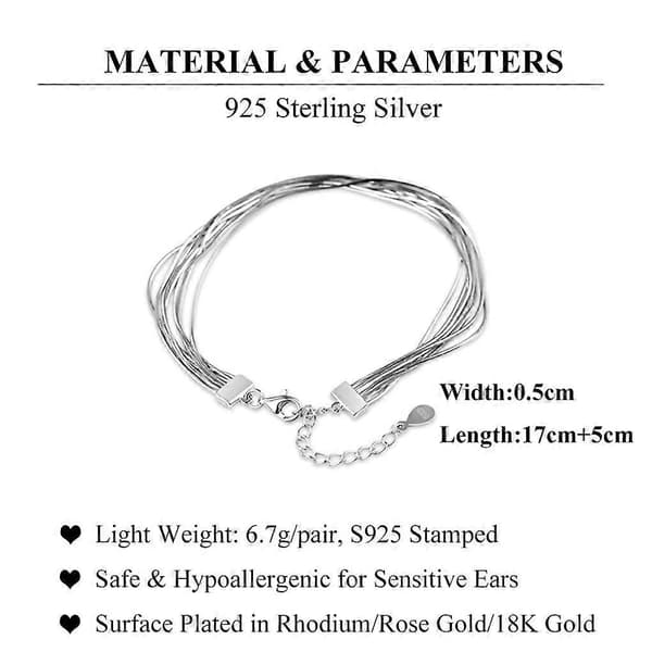 925 Sterling Silver Elegant Länkarmband för Kvinnor Flickor Ormarmband Justerbart