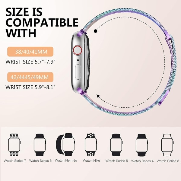 Metallband kompatibelt med Apple Watch 40 mm 38 mm 41 mm Färgglad - WELLNGS Färgglad 42/44/45/49mm
