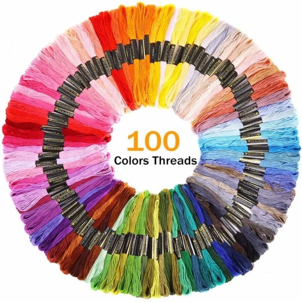 154 delar broderi kit, 100 färgade trådar, 5 bambu broderirammar, korsstygn verktyg