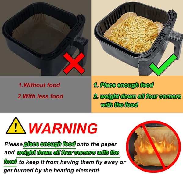 Airfryer-foder, kvadratiske, fedtbestandige bagepapirer til airfryer