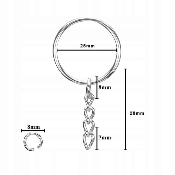 Nyckelringar med kedja 25 mm 100 st Bas Silverbas för hängen
