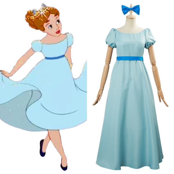 Peter Pan Wendy Darling Cosplay Kostym Halloween Himmelsblå Klänning Vuxen Barn Kid 150