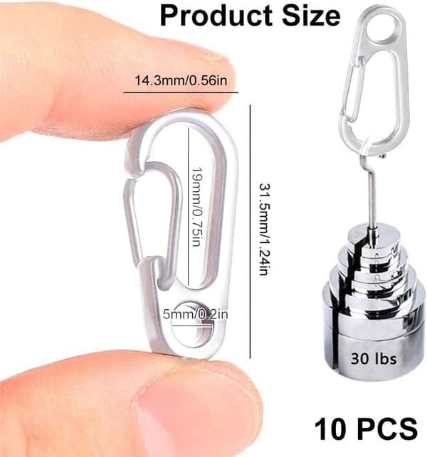 10-pack Mini Karbinhake Nyckelringar, Små Silverfärgade Karbinhakar, för Camping, Vandring och Bergsklättring