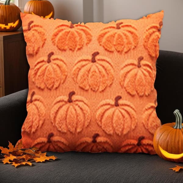 Pudebetræk 45 x 45 efterårsdekoration græskar, blødt plys sofapudebetræk til stue, Halloween og høstfest Orange