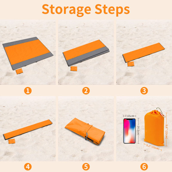 Strandfilt Vattentät Filt, 79'x 83' Överdimensionerad Strandmatta för 4-7 Vuxna, Sandfri Picknickfilt, Lätt Bärbar Picknickmatta för Resor Orange