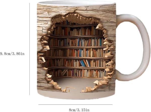 3D-effekt bokmugg, bibliotekshylla, kreativ rumdesign
