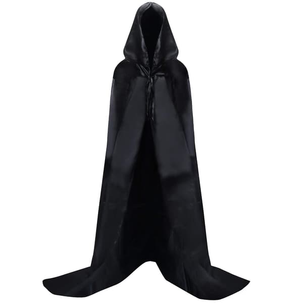 Halloweenkappe - Sort hætte - Middelalderstil - Satin - Halloween julekostume 150cm