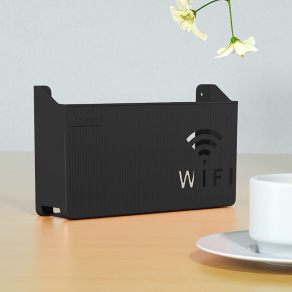 Trådløs Wifi Router Hylde Opbevaringsboks Væghængt ABS Organiser Sort