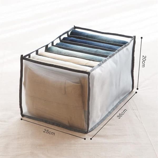 Storage Box with Compartments for Jeans, Wardrobe, Drawer, Mesh Divider, for Jeans, White, 7 Compartments